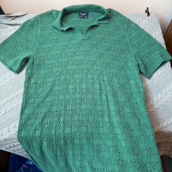 Abercrombie & Fitch Other - Abercrombie & Fitch Crochet Sweater Polo Large Tall Retro Preppy Knit Green